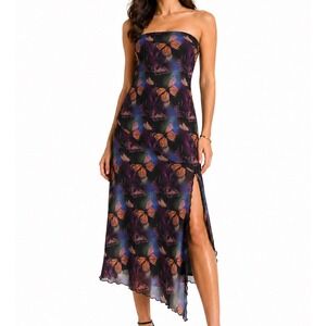 Justify Mesh Strapless Maxi Dress Women M Slit Hem Butterflies Fairy Whimsigoth